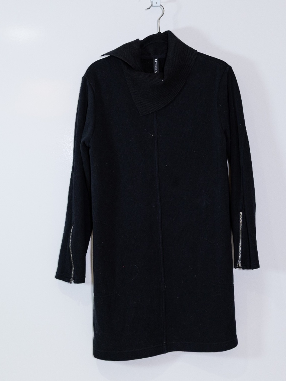 Athleta Karma Vela Cotton Blend Knit Stretch Fleece Lined Pullover Dress Black